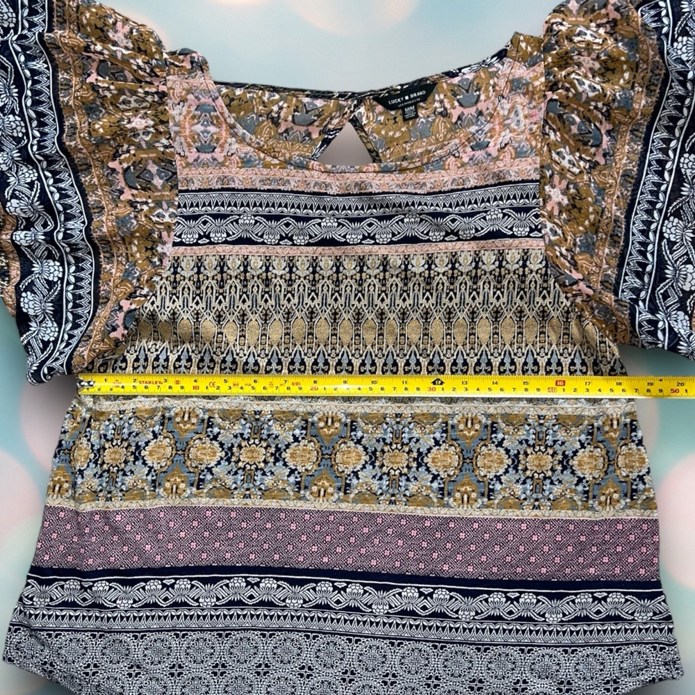 Lucky Brand Women’s Boho Pattern Flutter Sleeve Shirt Top Size M - Picture 4 of 7